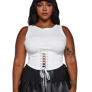 POSTER GIRL Search And Destroy Stretchy Corset Ribbed Tank Top White Size 3X